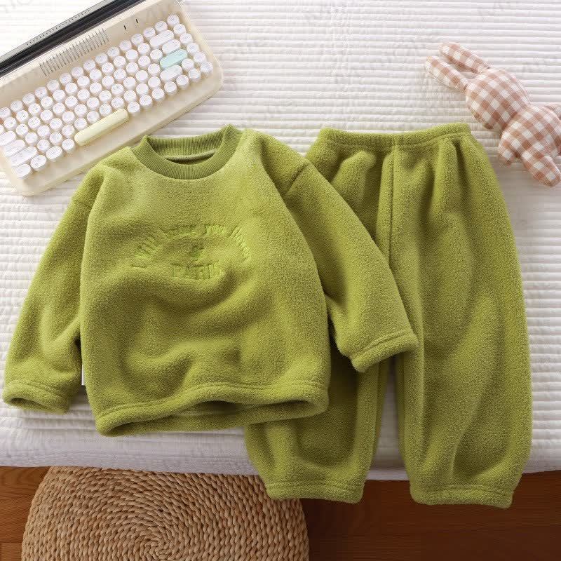 Toddler Cozy Sherpa Fleece Top and Pants 2-piece Pyjama Set - Green - 10-11T - image 1