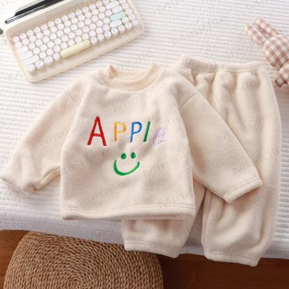 Toddler Cozy Sherpa Fleece Top and Pants 2-piece Pyjama Set - Beige - 10-11T - image 3