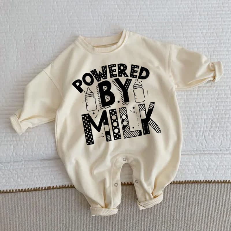 POWERED BY MILK Baby Toddler Bottle Print Beige Romper - Beige - 2-3T - image 1