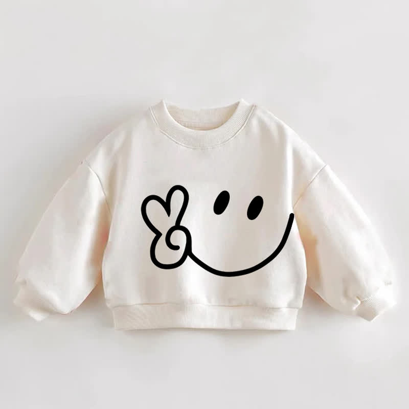 Baby Toddler Smiley Face Peace Sign Cream Sweatshirt - Cream - 3-5T - image 1