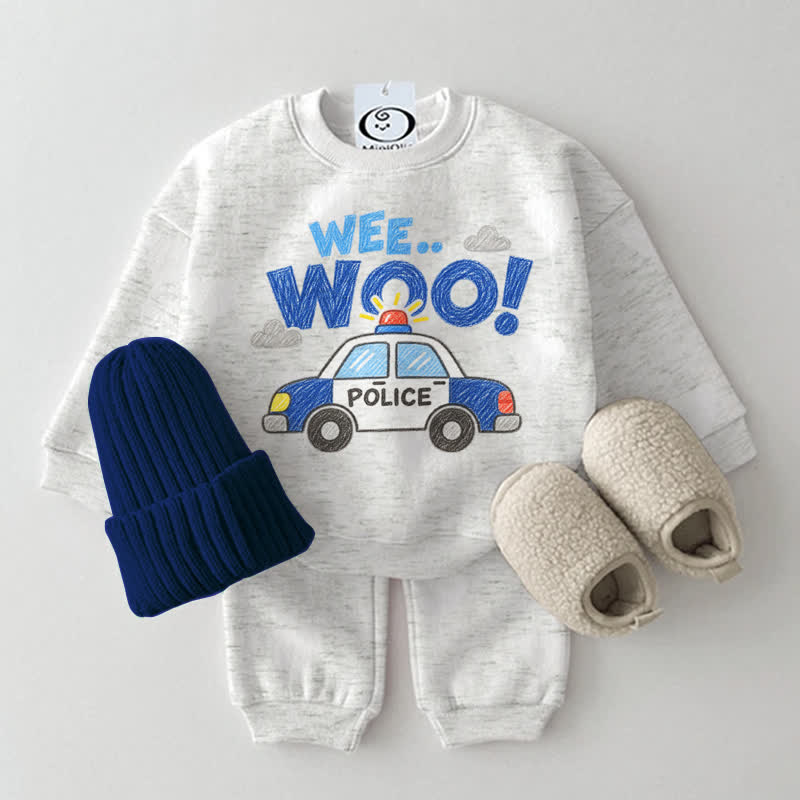 WE…WOO! Baby Police Car Print Sweatshirt 2-piece Set - Light Grey - 2-3T - image 2
