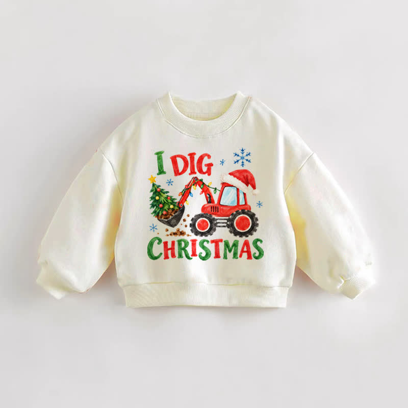 I DIG CHRISTMAS Baby Toddler Excavator Print Cream Sweatshirt - Cream - 3-5T - image 1