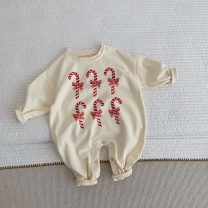 Baby Toddler Candy Cane Print Beige Romper - Beige - 2-3T - image 1