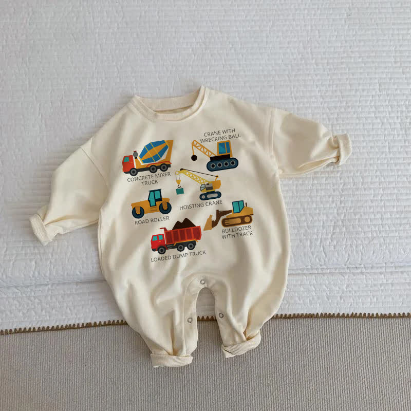 Baby Toddler Construction Vehicles Print Beige Romper - Beige - 2-3T - image 1