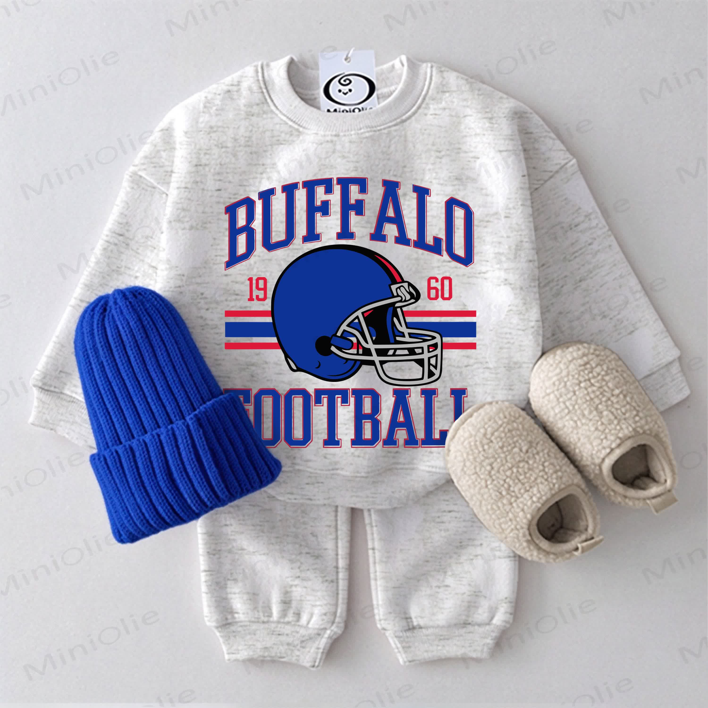 BUFFALO FOOTBALL Baby Football Helmet Light Grey Sweatshirt 2-piece Set - Light Grey - 2-3T - image 1