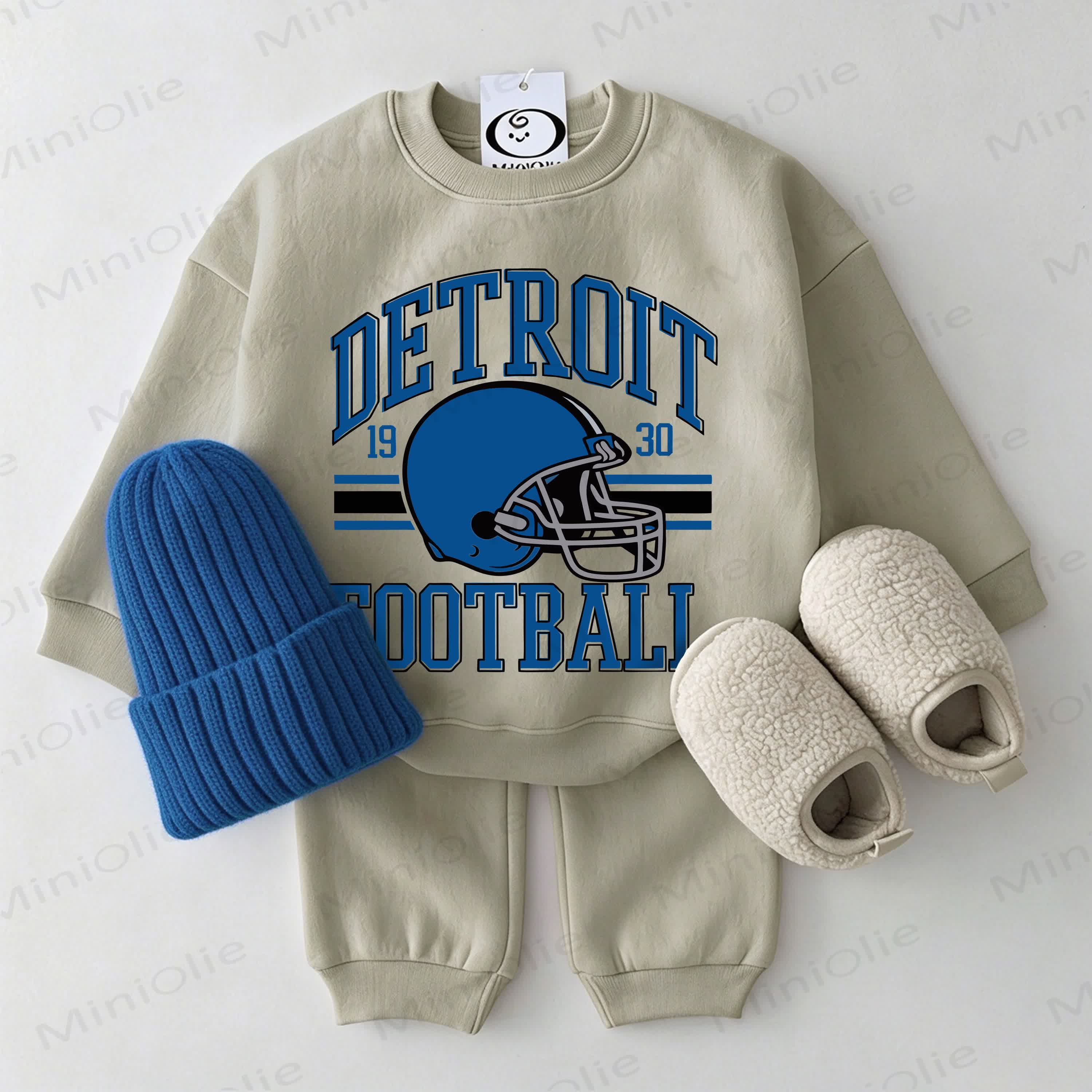 DETROIT FOOTBALL Baby Rugby Helmet Grey Green Sweatshirt 2-piece Set - Grey Green - 2-3T - image 1