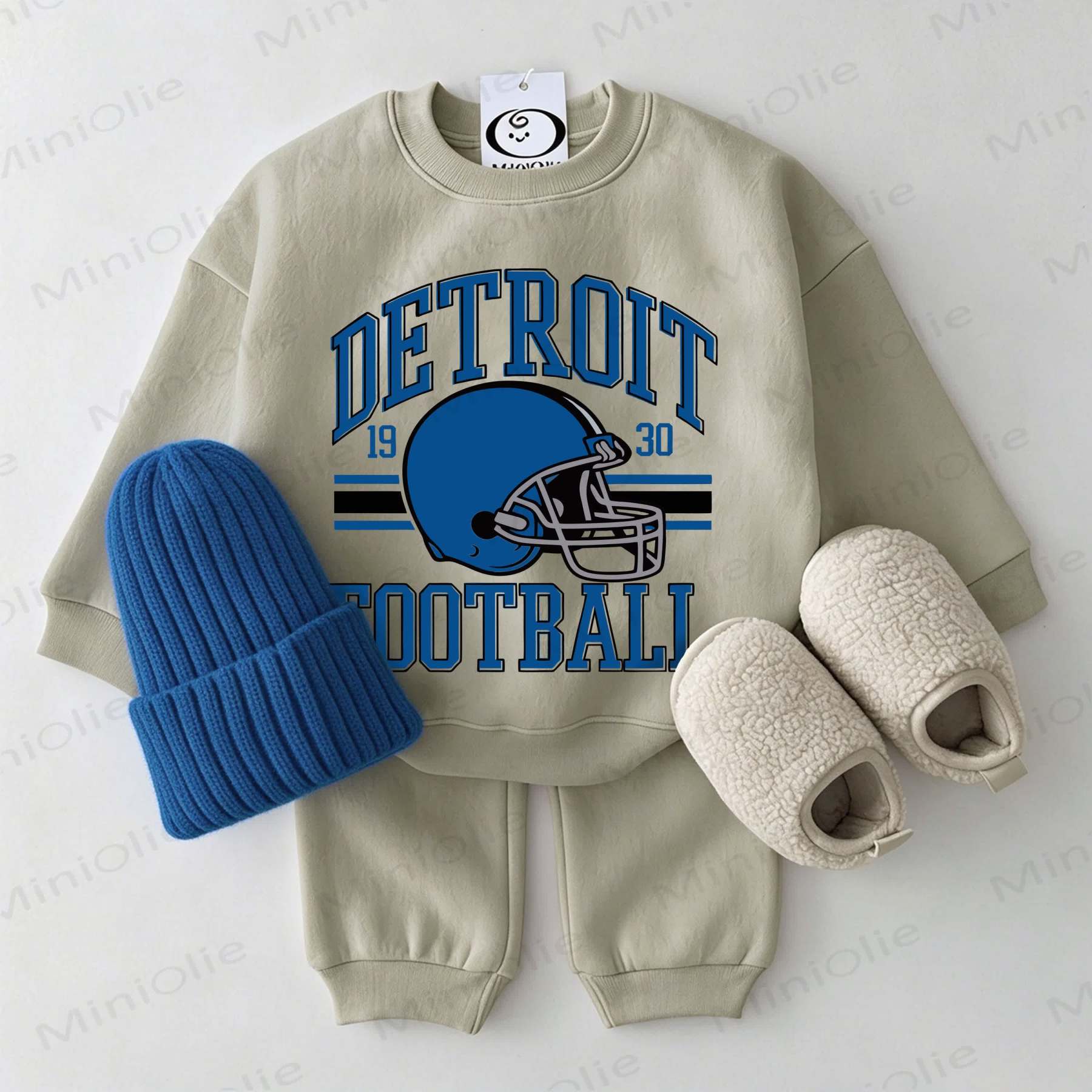 DETROIT FOOTBALL Baby Rugby Helmet Grey Green Sweatshirt 2-piece Set - Grey Green - 2-3T - image 1