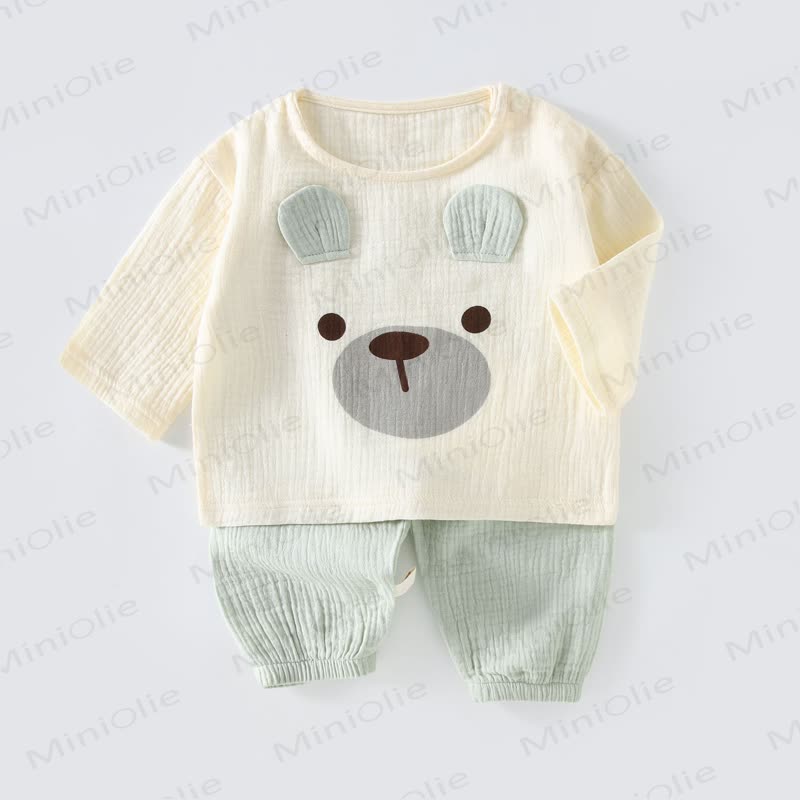 Baby Cartton Applique Gauze Long Sleeve 2-piece Set - Blue Bear - 2-3T - image 4