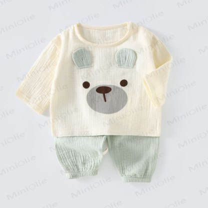 Baby Cartton Applique Gauze Long Sleeve 2-piece Set - Blue Bear - 2-3T - image 4