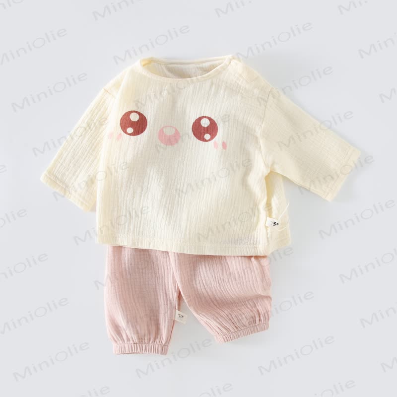 Baby Cartton Applique Gauze Long Sleeve 2-piece Set - Pink Bunny - 2-3T - image 6