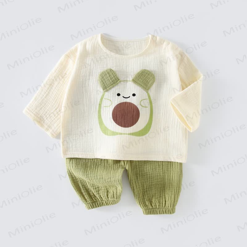Baby Cartton Applique Gauze Long Sleeve 2-piece Set - Green Avocado - 2-3T - image 7