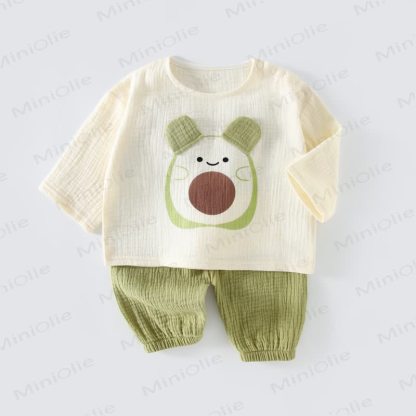 Baby Cartton Applique Gauze Long Sleeve 2-piece Set - Green Avocado - 2-3T - image 7