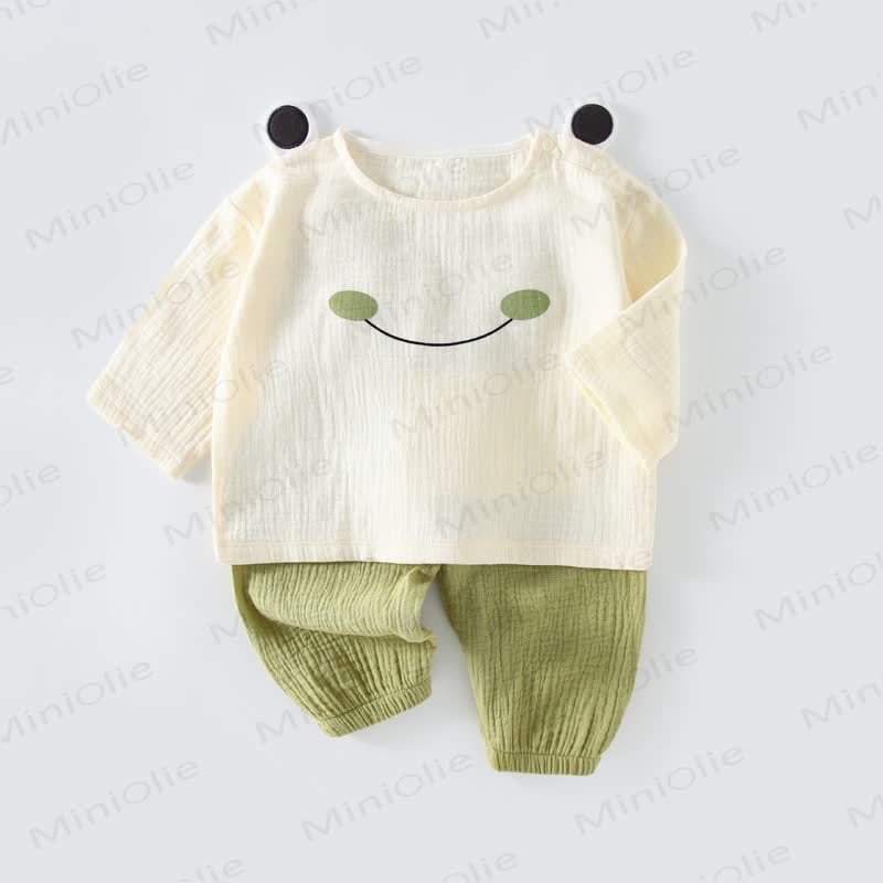 Baby Cartton Applique Gauze Long Sleeve 2-piece Set - Green Frog - 2-3T - image 9