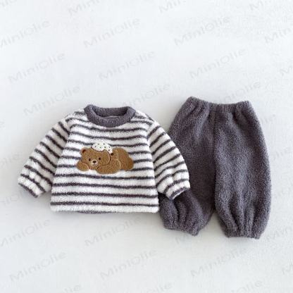 Baby Toddler Cozy Striped Fleece Animal Lounge 2-piece Set - Gray - 4-5T - image 4