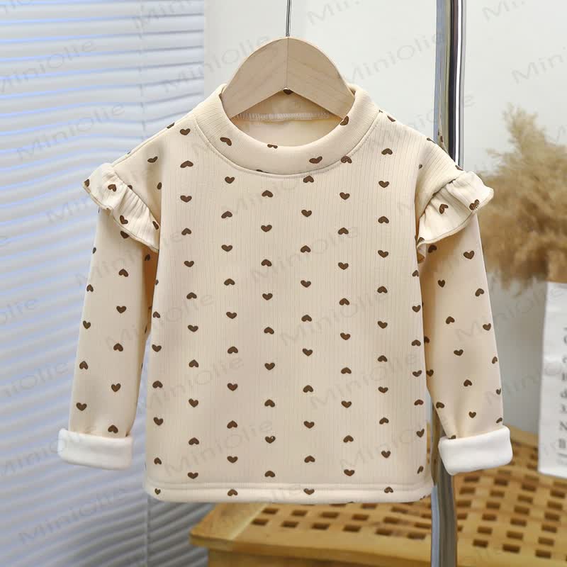 Toddler Girl Ruffle Long Sleeve T-Shirt - Beige Heart - 11-12T - image 5