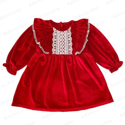 Toddler Girl Christmas Red Velvet Lace Dress - image 5