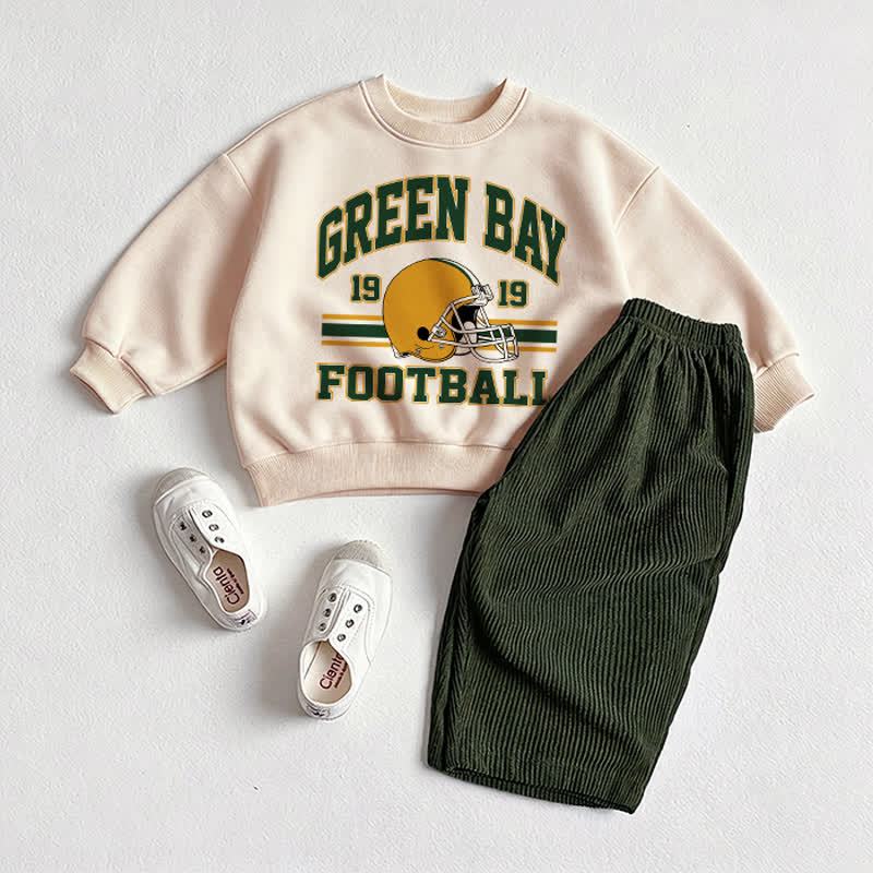 GREEN DAY FOOTBALL Baby Football Helmet Print Sweartshirt and Pants 2-piece Set - Beige&Green - 2-3T - image 1