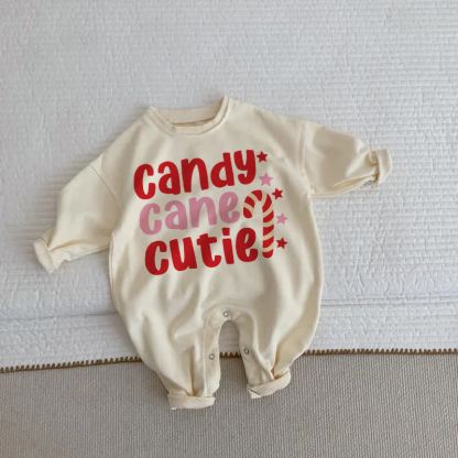 CANDY CANE CUTIE Baby Toddler Beige Romper - Beige - 2-3T - image 1