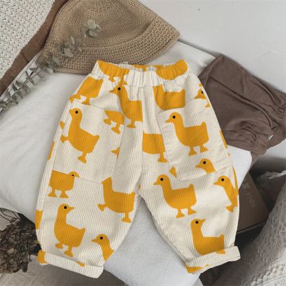 Baby Toddler Duck Print Beige Corduroy Pants - Beige - 3-5T - image 1