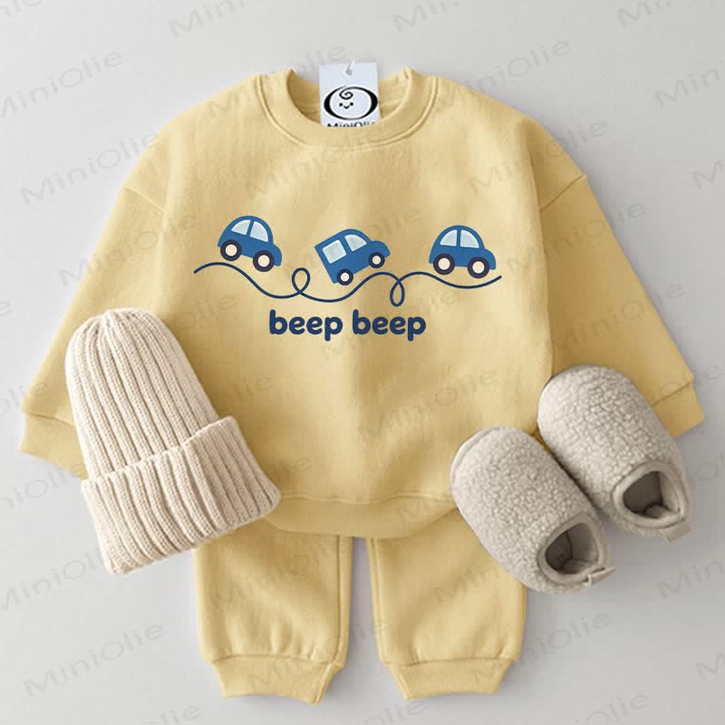 BEEP BEEP Baby Car Sweatshirt 2-piece Yellow Set - Yellow - 2-3T - image 1