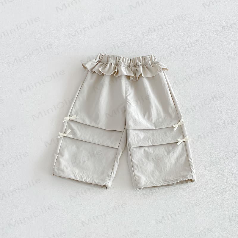 Toddler Girl Soft Bow Ruffle Pants - Beige - 6-7T - image 2