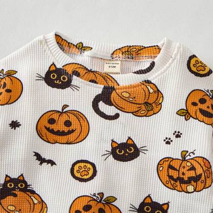 Baby Black Cat Pumpkin Bat Print Waffle 2-piece Set - image 3