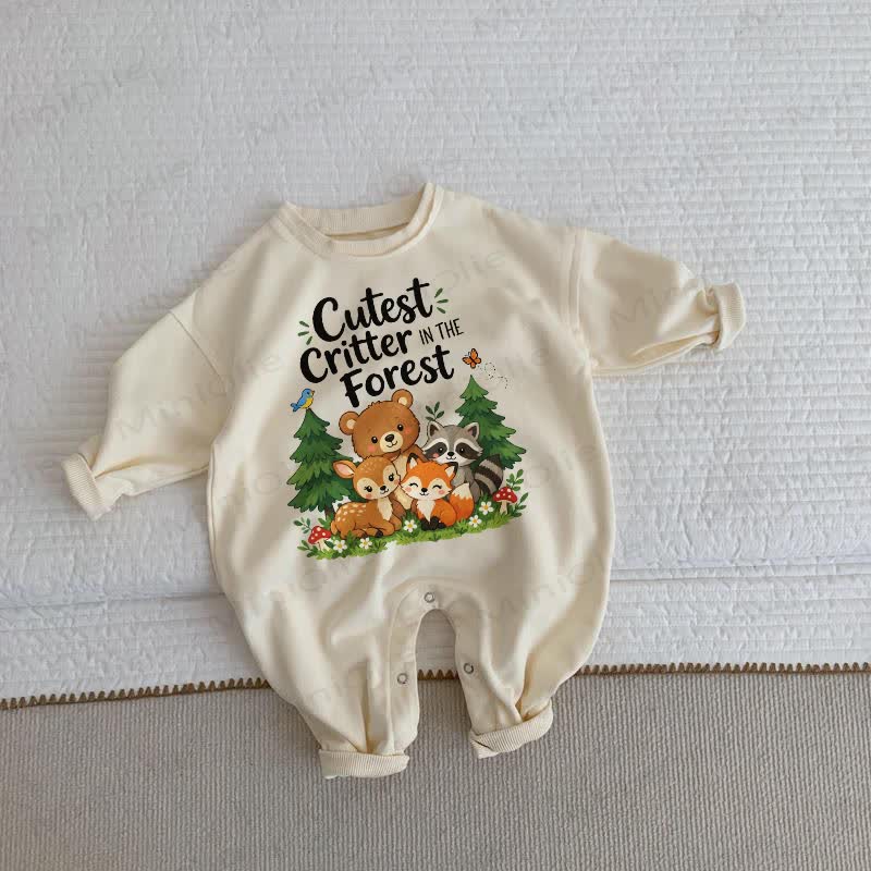 CUTEST CRITTER IN THE FOREST Baby Animal Beige Romper - Beige - 2-3T - image 1