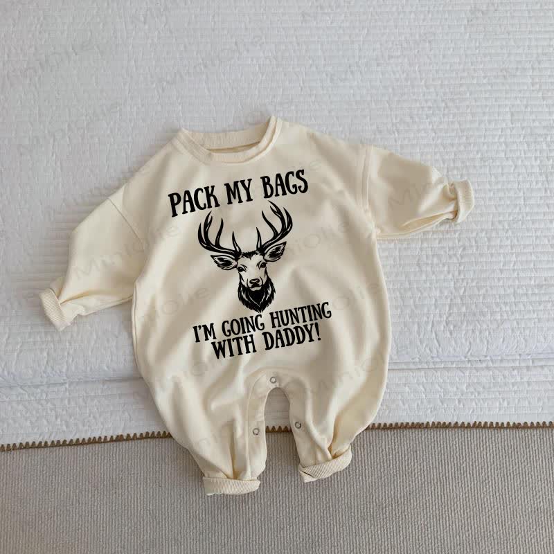 PACK MY BAGS I'M GOING HUNTING WITH DADDY! Baby Deer Beige Romper - Beige - 2-3T - image 1