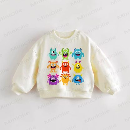Baby Toddler Colorful Monster Print Cream Sweatshirt - Cream - 3-5T - image 1