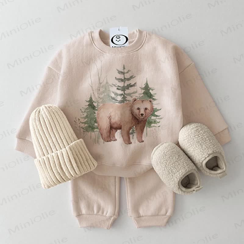 Baby Forest Bear Beige Sweatshirt 2-piece Set - Beige - 2-3T - image 1