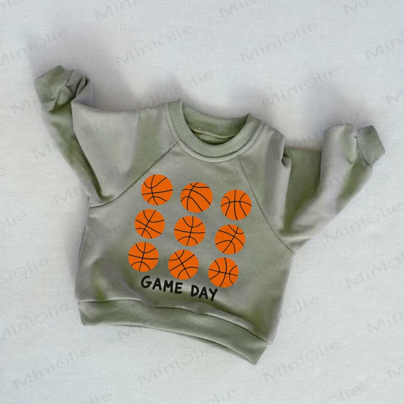 GAME DAY Baby Toddler Nine Basketballs Grey Green Sweatshirt - Grey Green - 3-5T - image 1