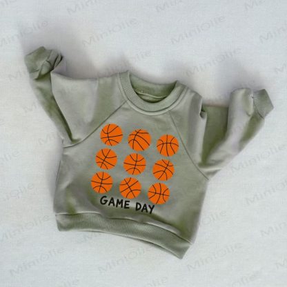 GAME DAY Baby Toddler Nine Basketballs Grey Green Sweatshirt - Grey Green - 3-5T - image 1