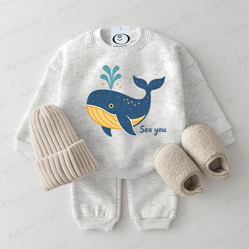 SEA YOU Baby Light Grey Whale Print Sweatshirt 2-piece Set - Light Grey - 2-3T - image 1