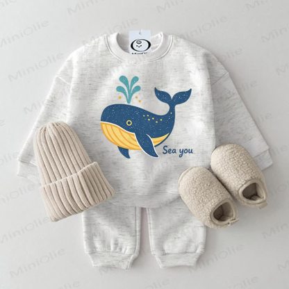 SEA YOU Baby Light Grey Whale Print Sweatshirt 2-piece Set - Light Grey - 2-3T - image 1