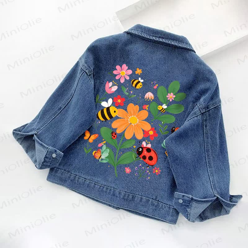 Toddler Kid Insects Flower Print Denim Jacket - image 5