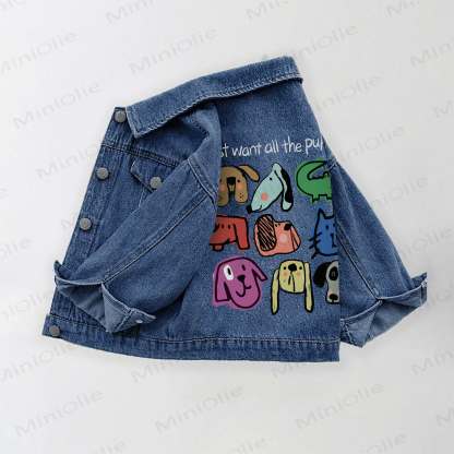 I JUST WANT ALL THE PUPPIES Toddler Kid Dogs Cats Denim Jacket - Blue - 10-11T - image 1
