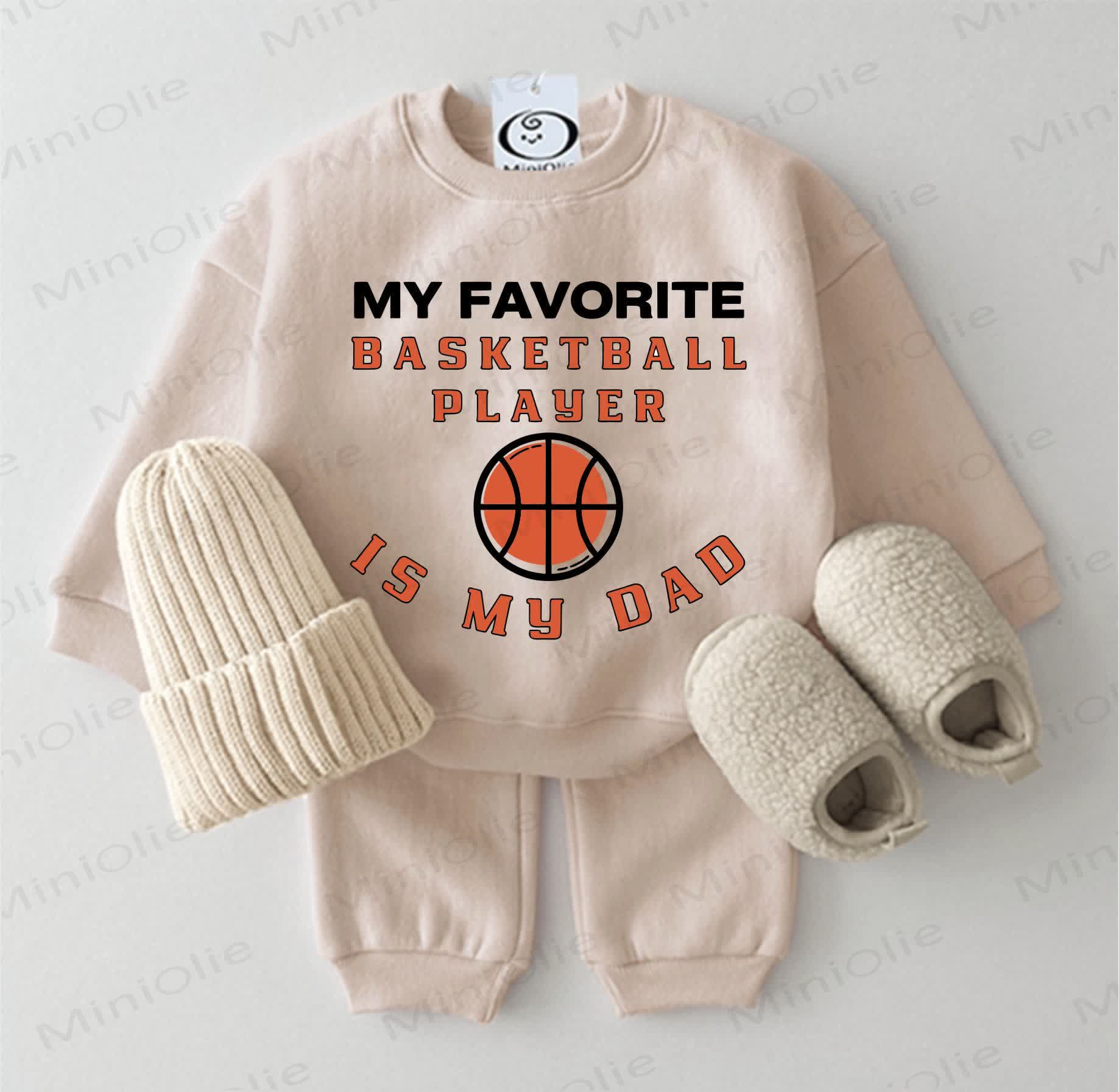 MY FAVORITE BASKETBALL PLAYER IS MY DAD Baby 2-piece Beige Set - Beige - 2-3T - image 1