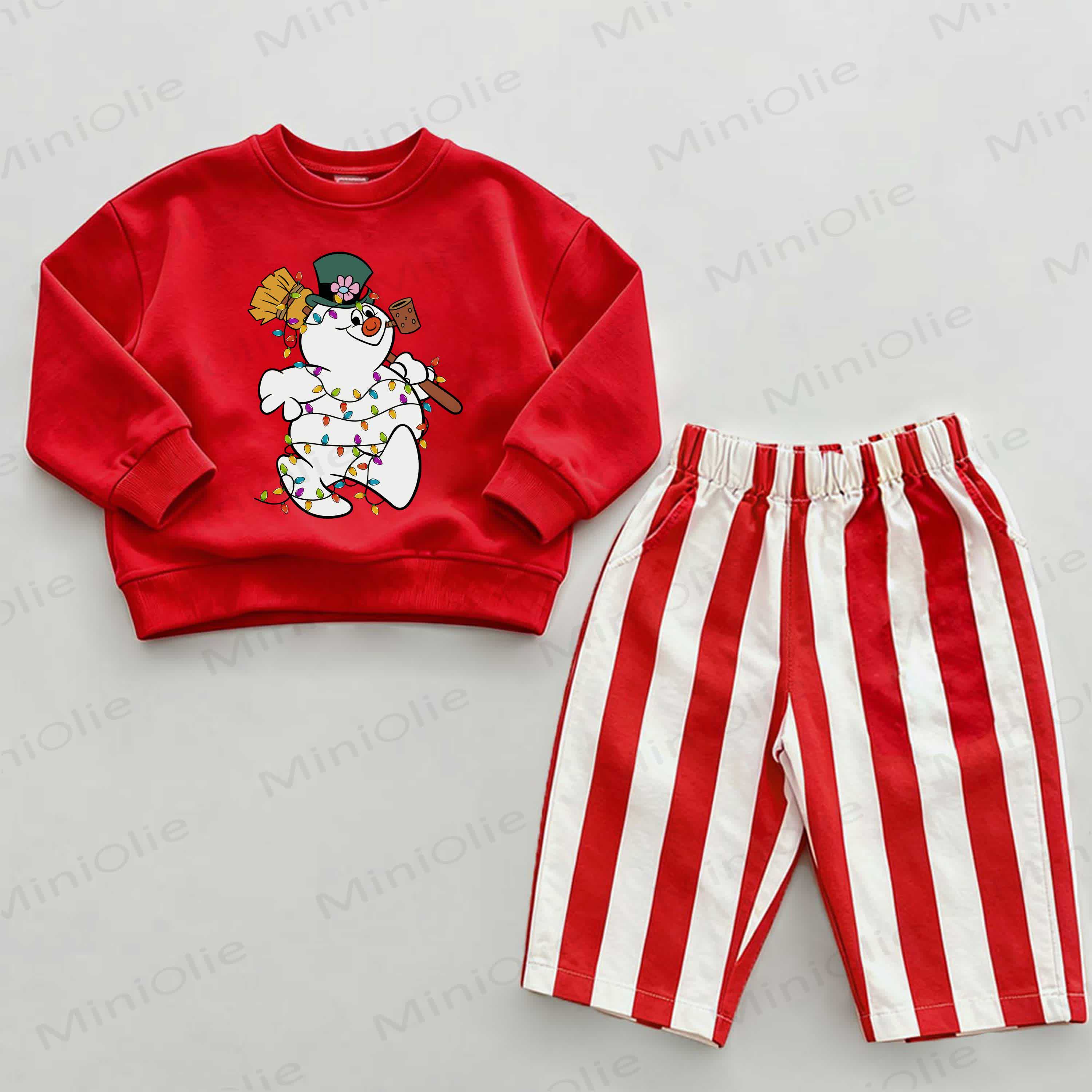 Baby Christmas Snowman Sweatshirt and Striped Pants 2-piece Set - White&Red - 2-3T - image 1