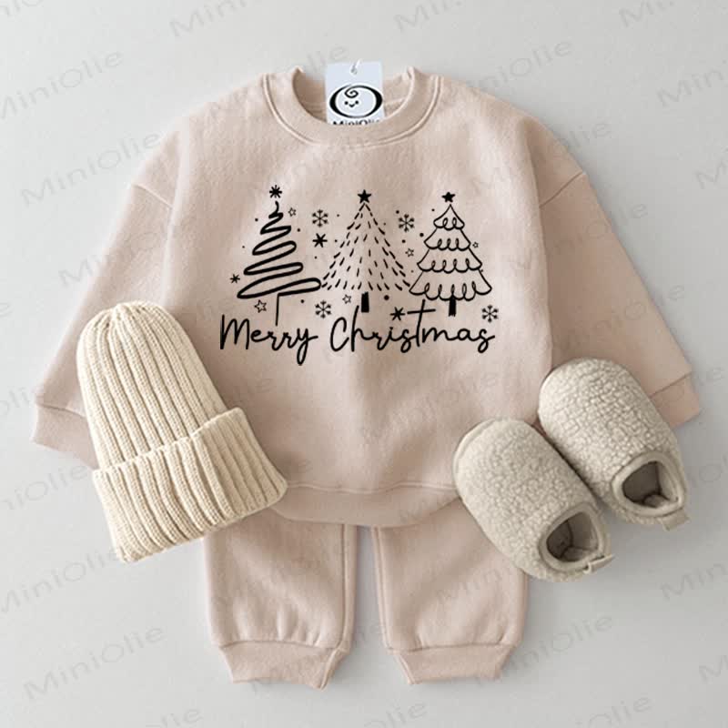 MERRY CHRISTMAS Baby Tree Sweatshirt 2-piece Set - Beige - 2-3T - image 1