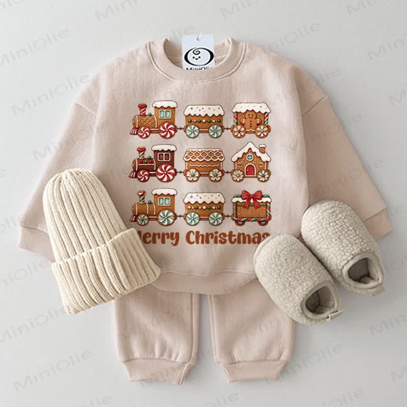 MERRY CHRISTMAS Baby House Sweatshirt 2-piece Set - Beige - 2-3T - image 1