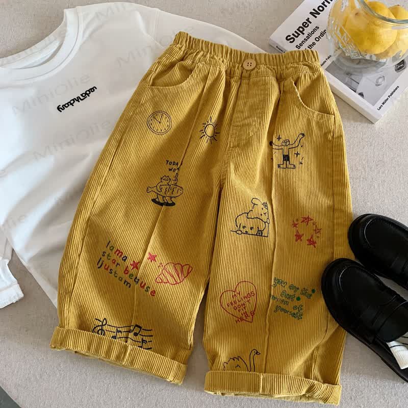 Toddler Doodle Print Corduroy Straight Leg Pants - Yellow - 8-9T - image 2