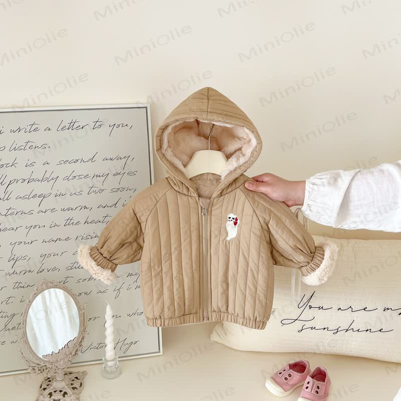 Baby Toddler Girl Quilted Hooded Jacket - Khaki - 4-5T - image 5