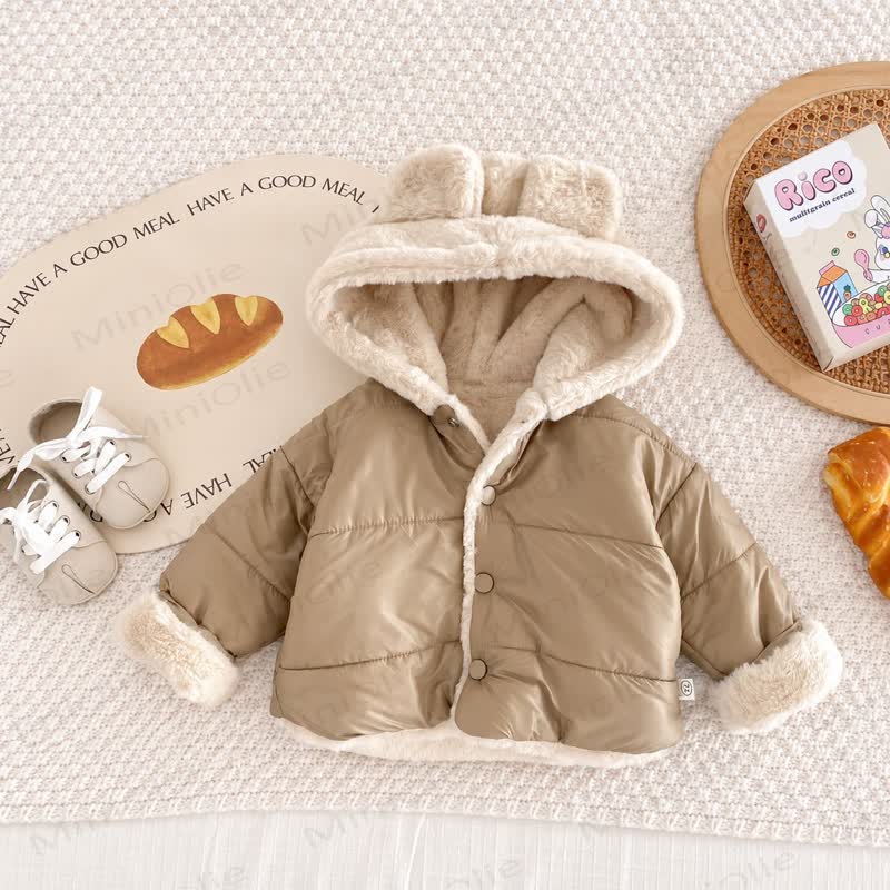 Baby Toddler Ear Fleece Puffer Jacket - Beige - 4-5T - image 2