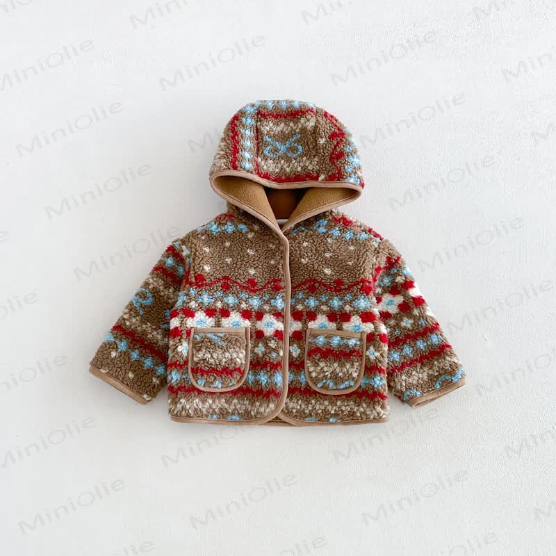 Baby Toddler Girl Floral Fleece Hooded Jacket - Brown - 6-7T - image 2