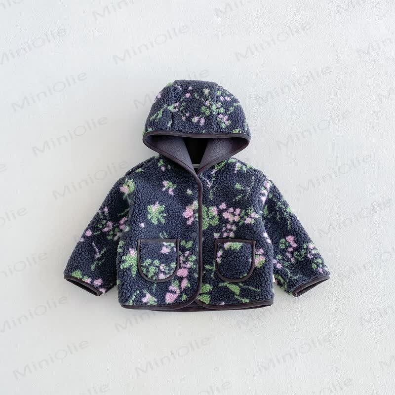 Baby Toddler Girl Floral Fleece Hooded Jacket - Grey - 6-7T - image 7