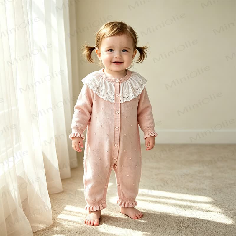 Baby Girl Lace Collar Button Front Romper - image 3
