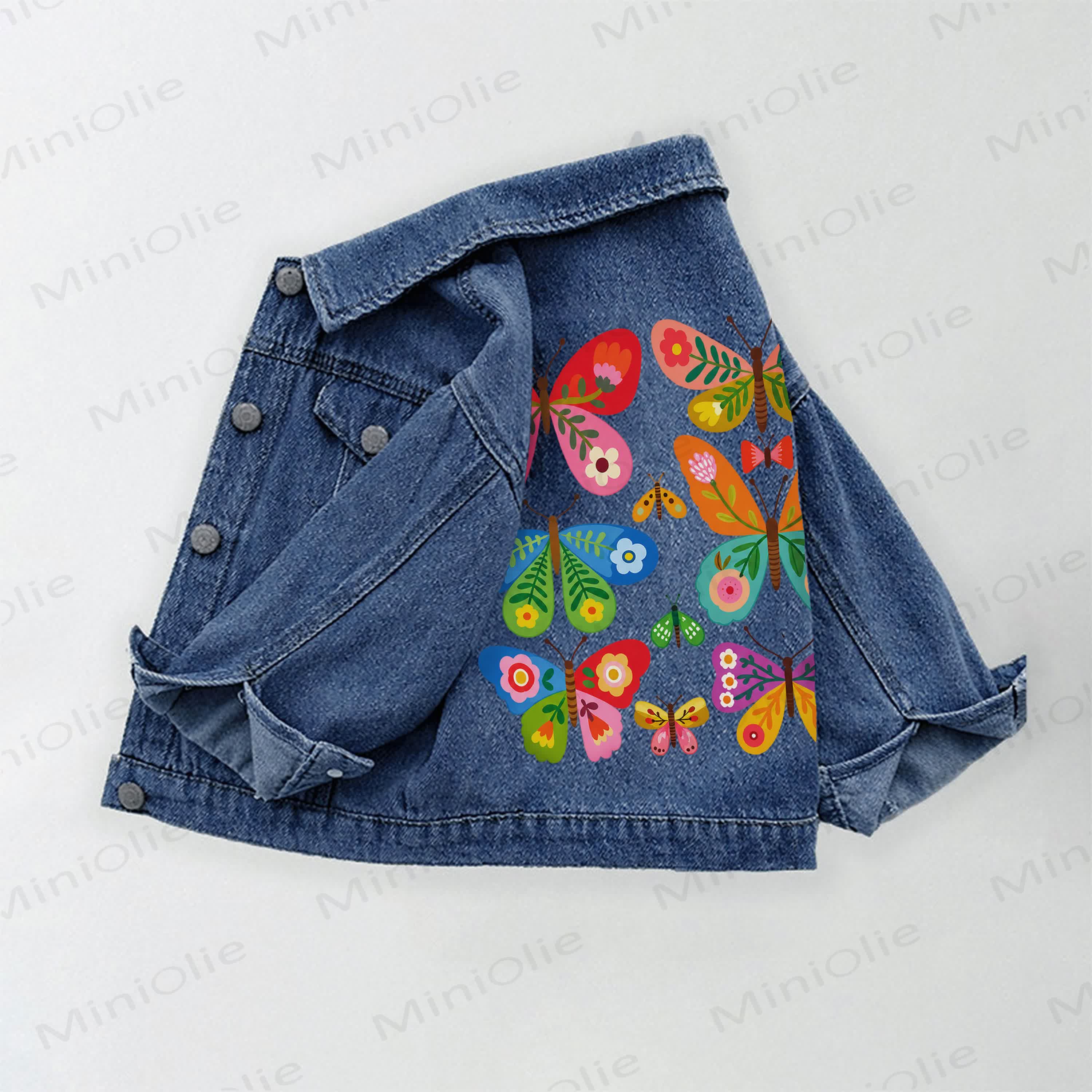 Toddler Kid Colorful Butterfly Print Denim Jacket - Blue - 10-11T - image 1