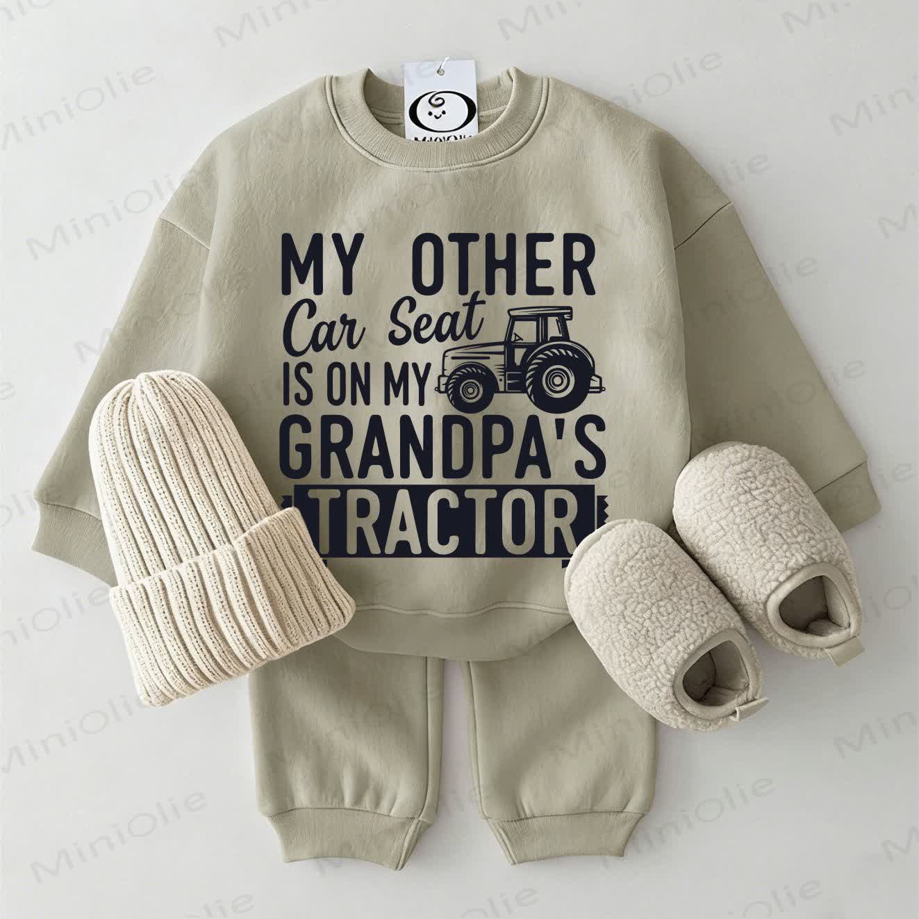 MY OTHER CAR SEAT IS ON MY GRANDPA'S TRACTOR Baby Truck Grey Green Sweatshirt 2-piece Set - Grey Green - 2-3T - image 1
