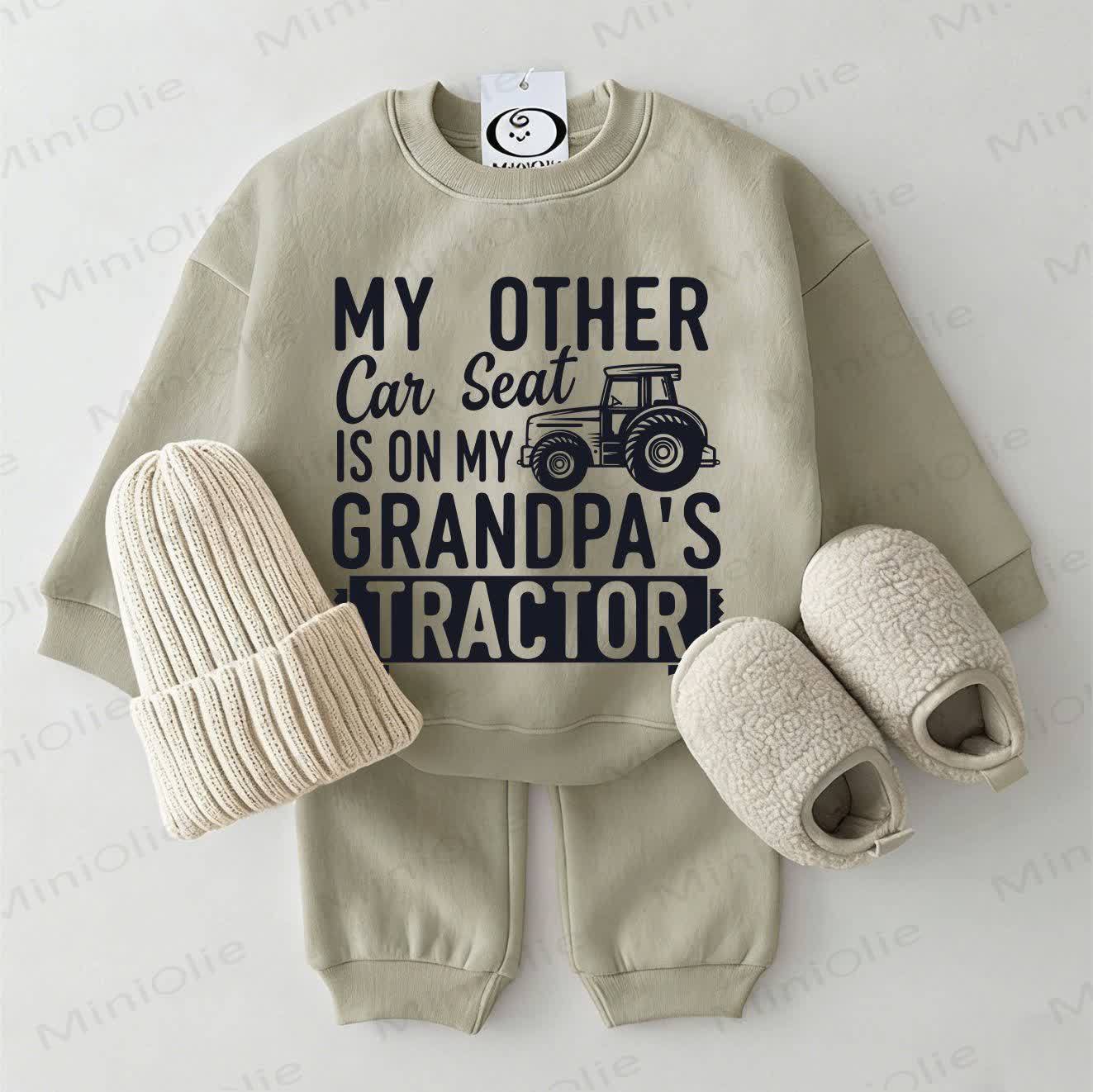 MY OTHER CAR SEAT IS ON MY GRANDPA'S TRACTOR Baby Truck Grey Green Sweatshirt 2-piece Set - Grey Green - 2-3T - image 1