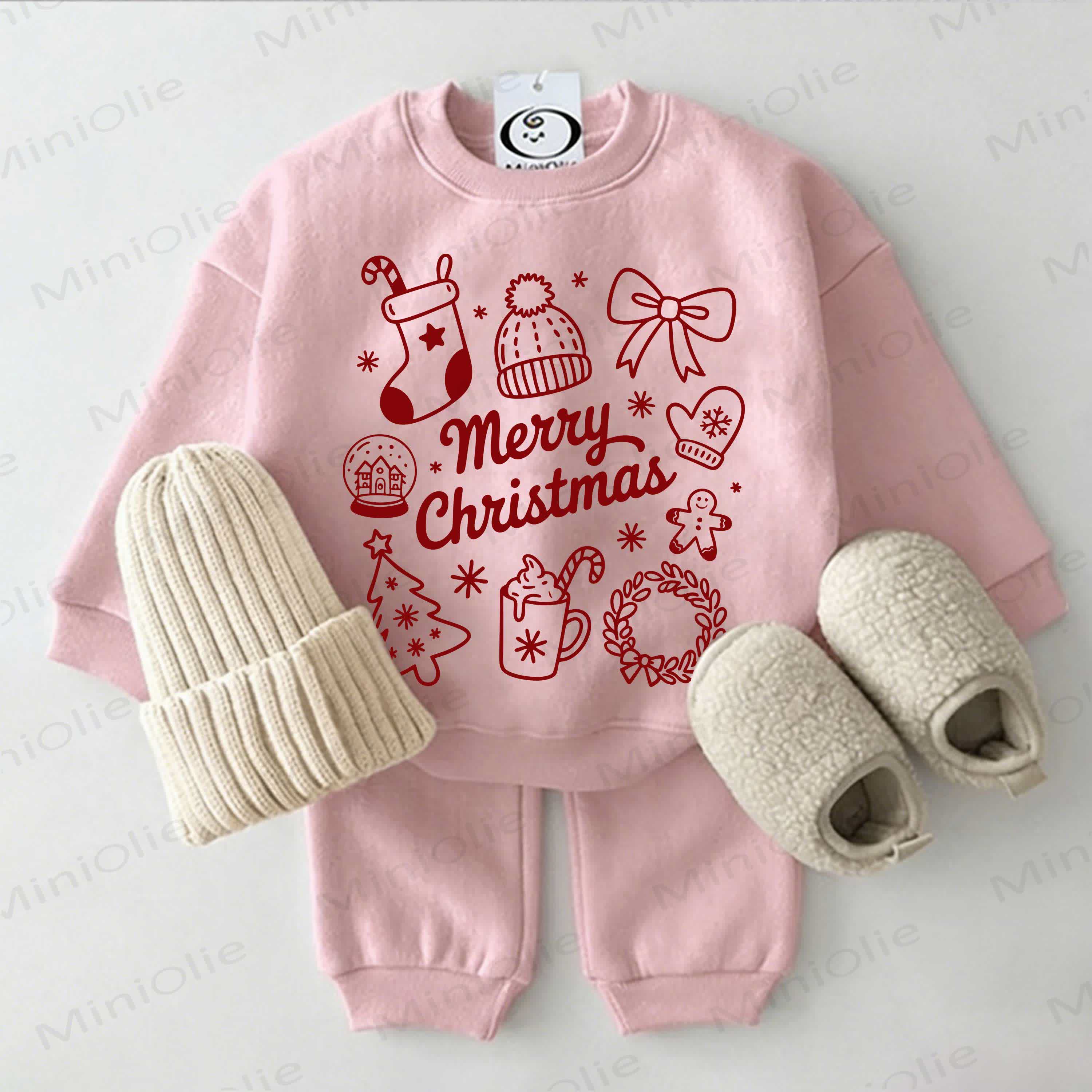 MERRY CHRISTMAS Baby Christmas Print Pink Sweatshirt 2-piece Set - Pink - 2-3T - image 1